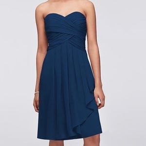 David’s Bridal Navy Blue Strapless Sweetheart Cascade Dress